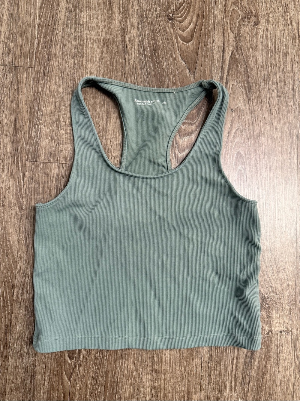 Abercrombie & Fitch Ribbed Crop Tank Top Green Racerback Size L